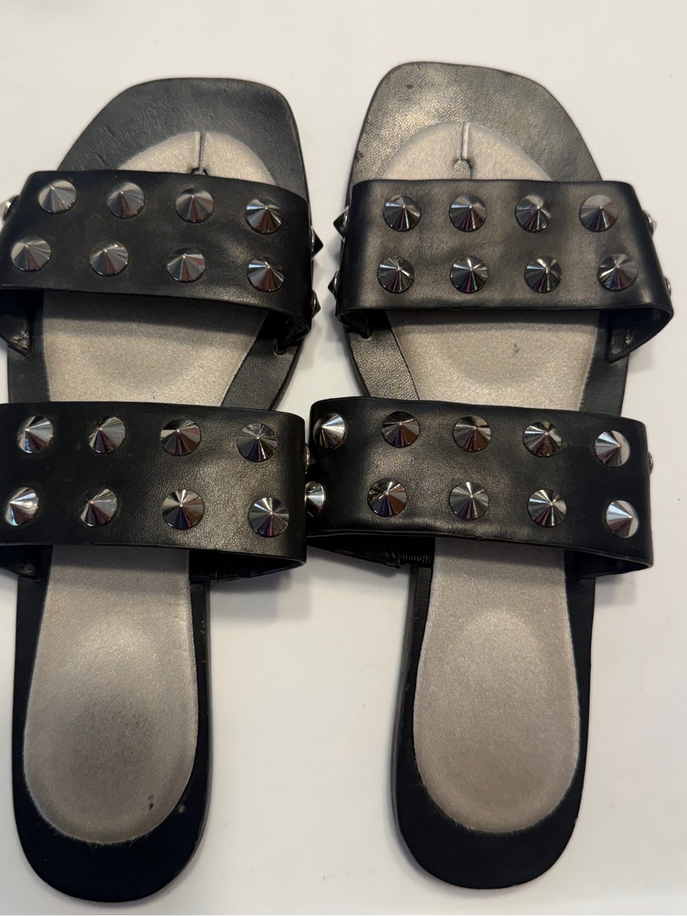 MF BOLIV Black Studded Double-Strap Slide Sandals Size 7